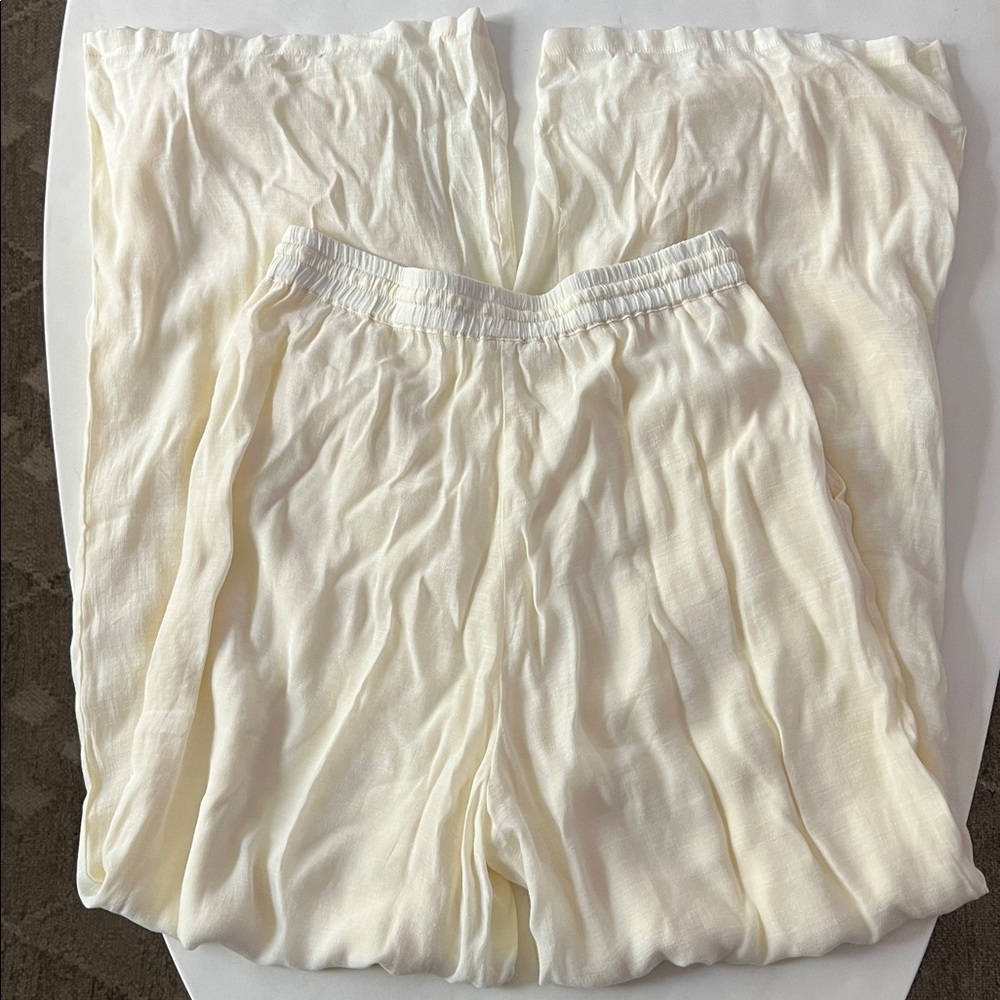 MONDAY Swimwear Tahiti Wide Leg Pant Petite Inseam 30.5" Ivory M/L $148 - Picture 7 of 11